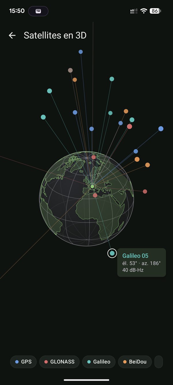 Globe 3D des satellites GNSS visibles dans CairnGPS